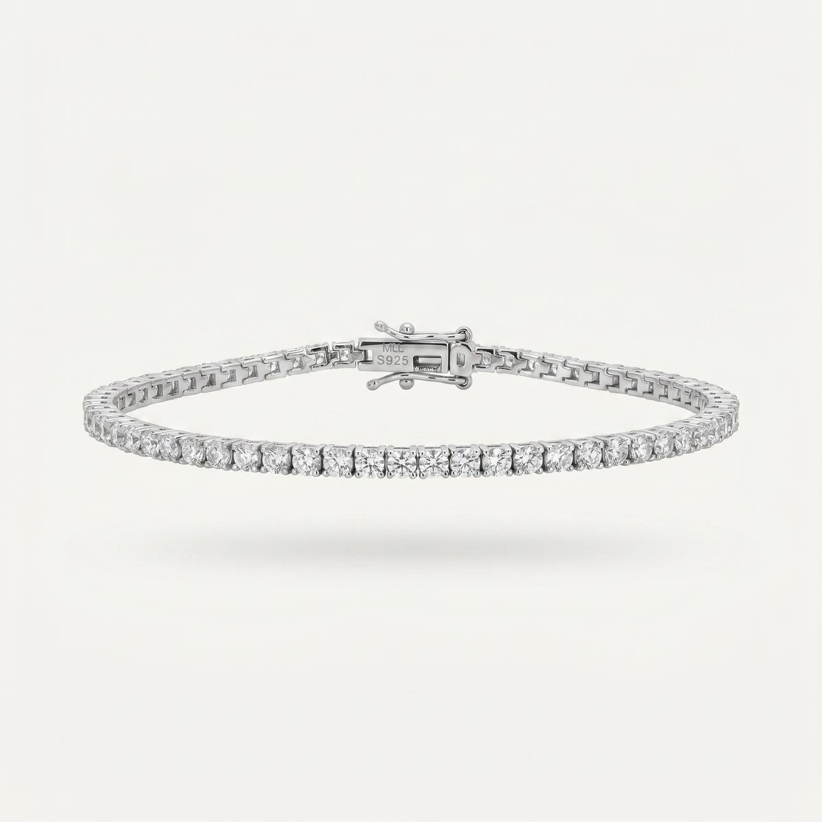 Delicate Tennis Bracelet (2mm) with White Round Stone – on White Gold