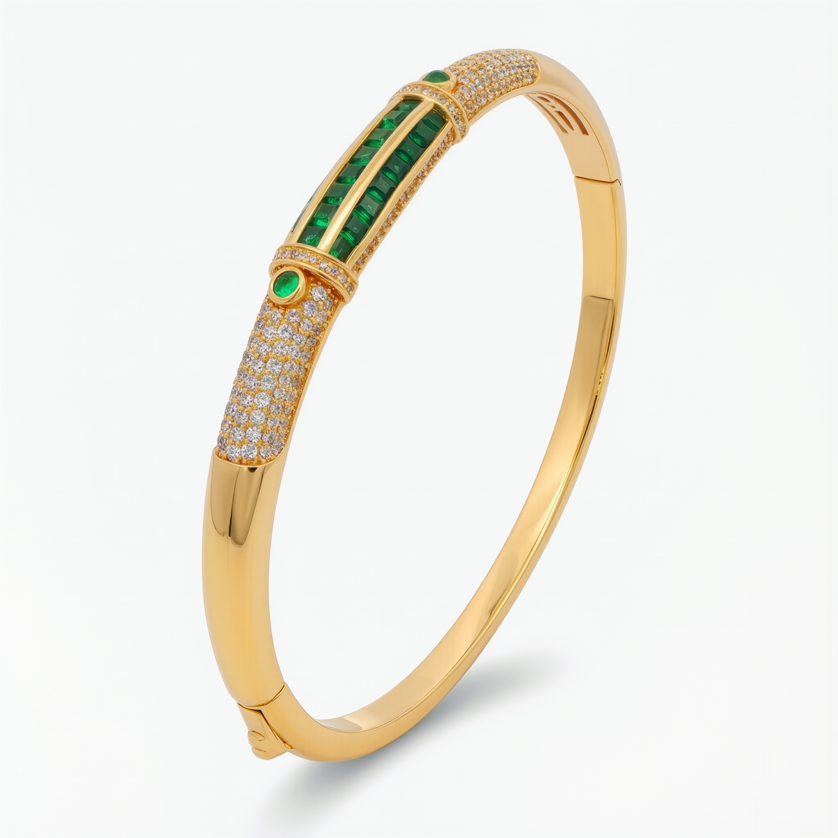Cleopatra Bangle with Green Emerald Stone – on Yellow Gold