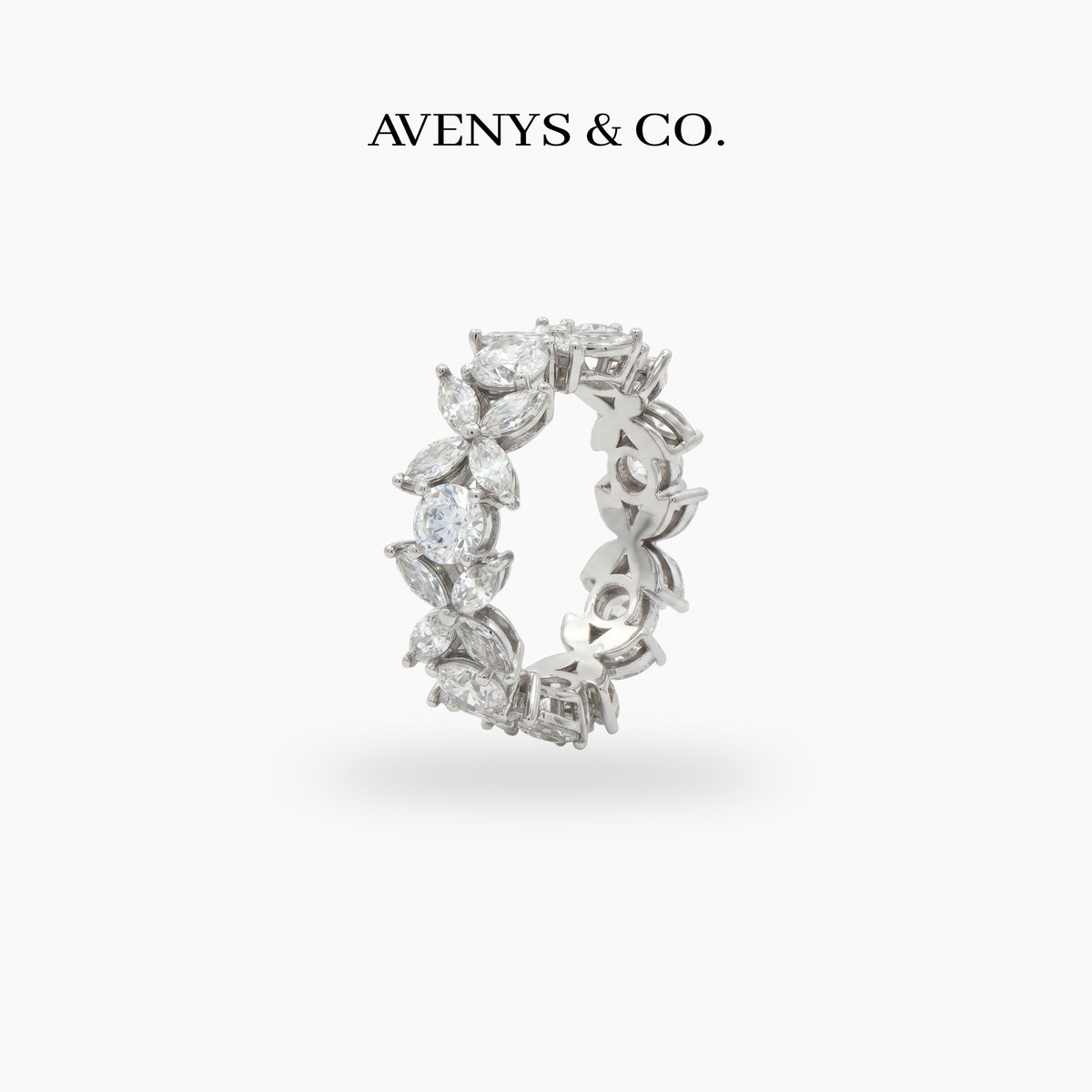 Star Eternity Slim Ring with White Marquise Stone – on White Gold