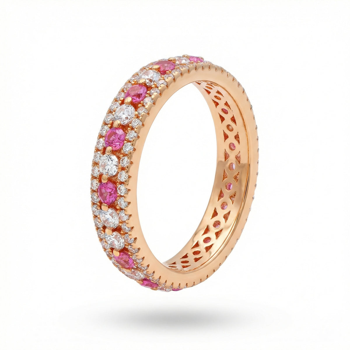 Rose Pave Band with Pink Round Stone – on Rose Gold