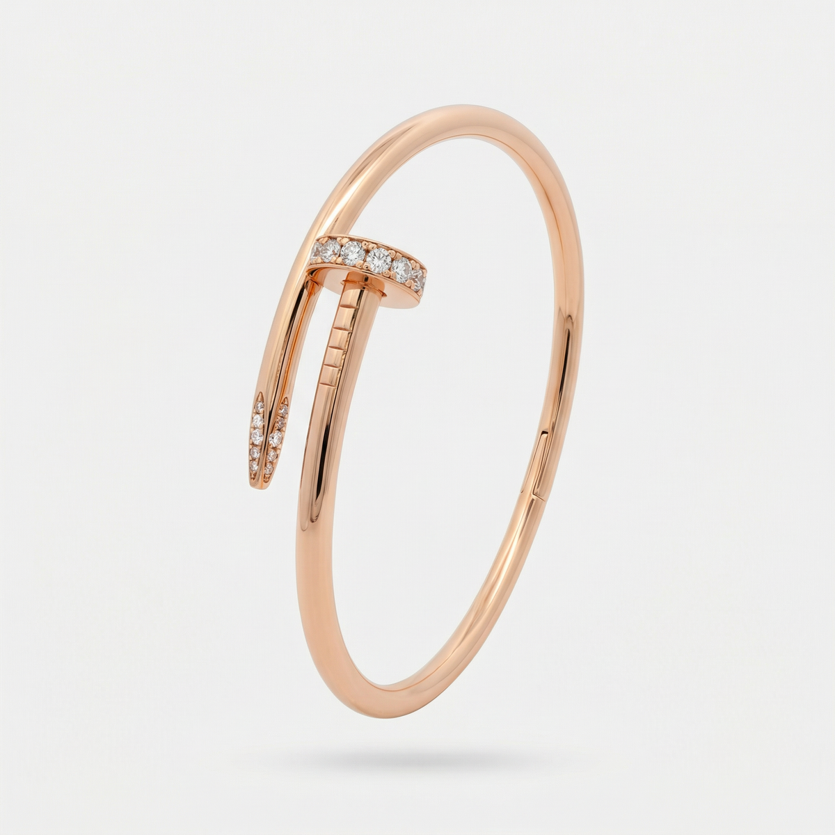 Bolt Pave Bangle with White Round Stone – on Rose Gold