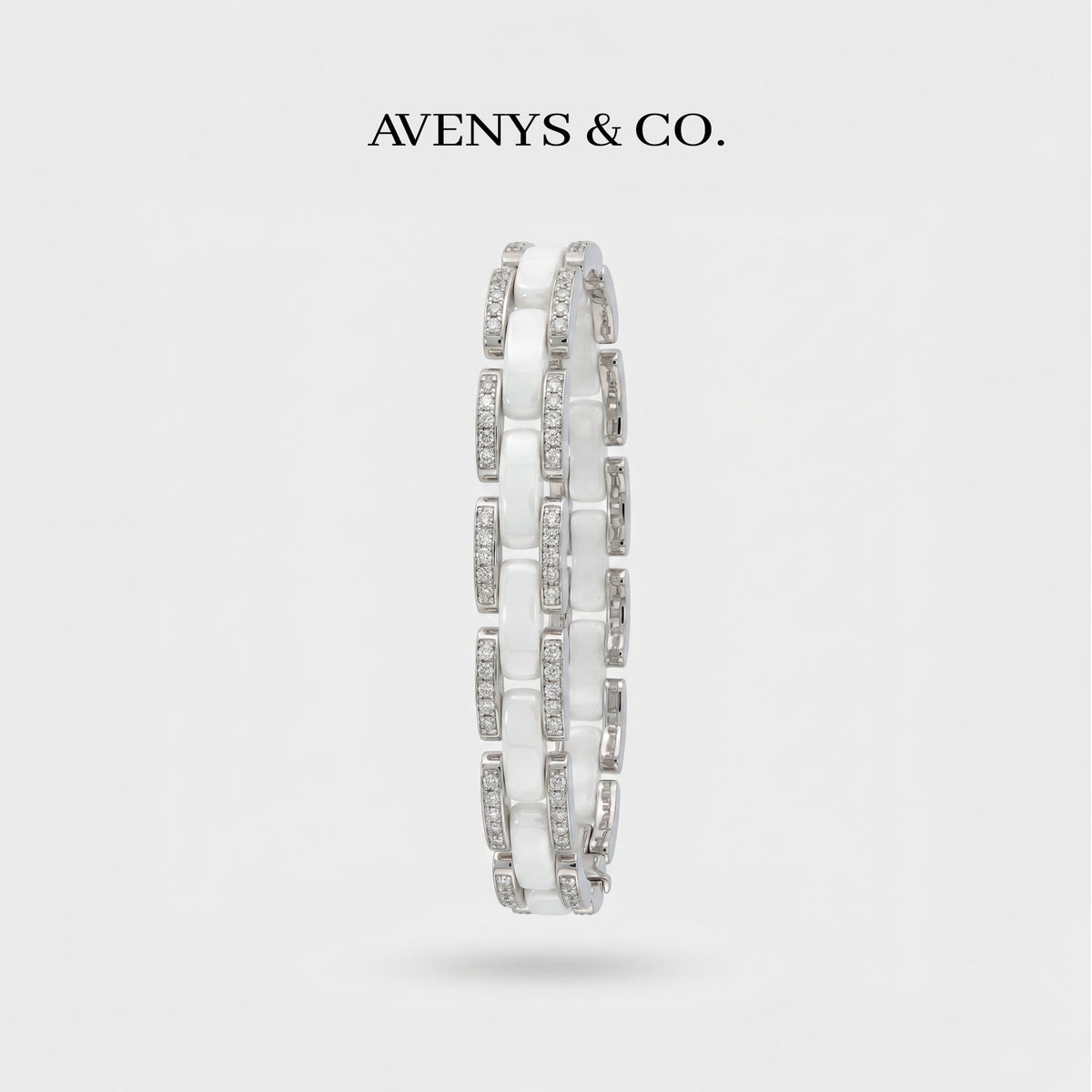 Connected Bracelet with White Round Stone – on White Gold