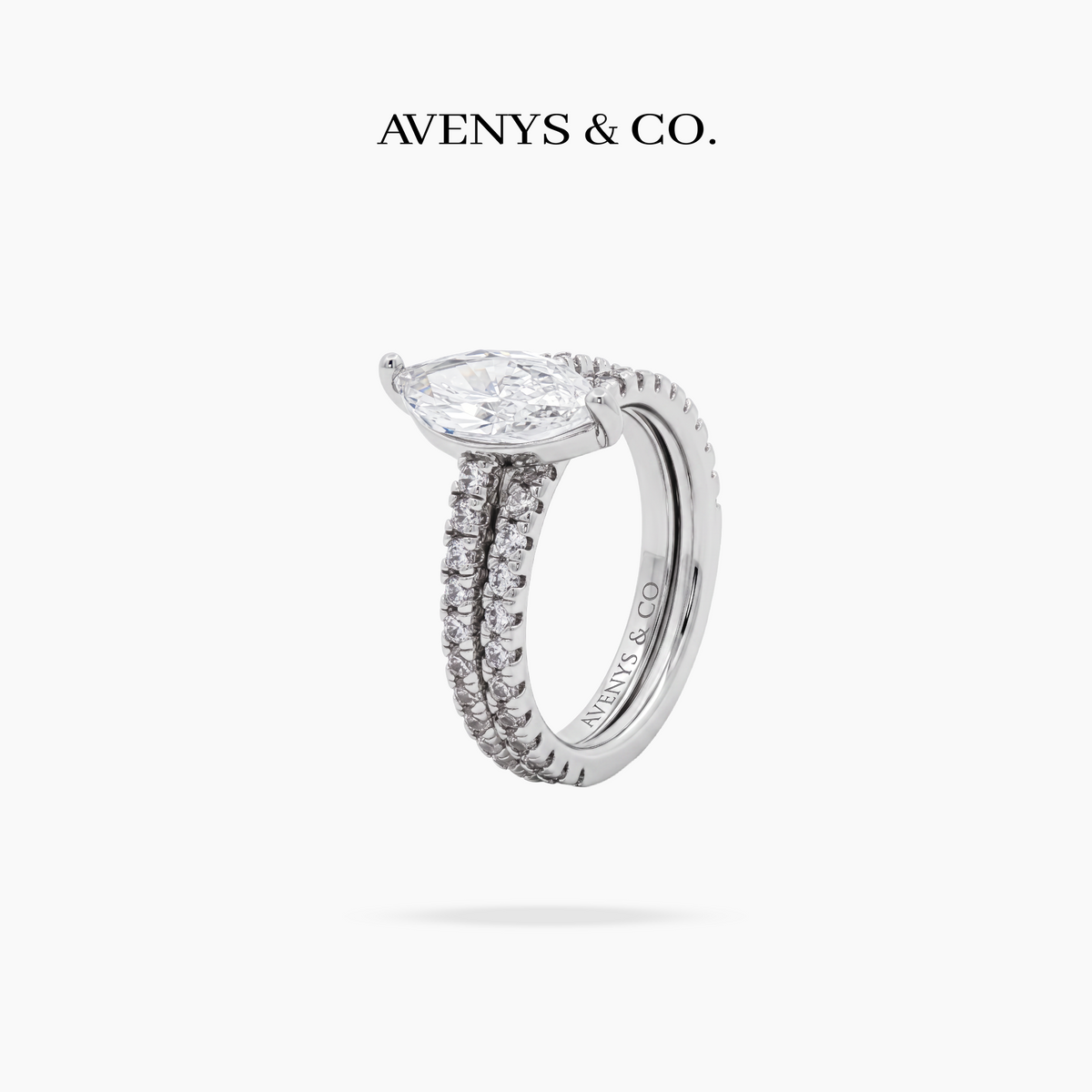 AV Dua™ Marquise Ring Set with White Marquise Stone – on White Gold