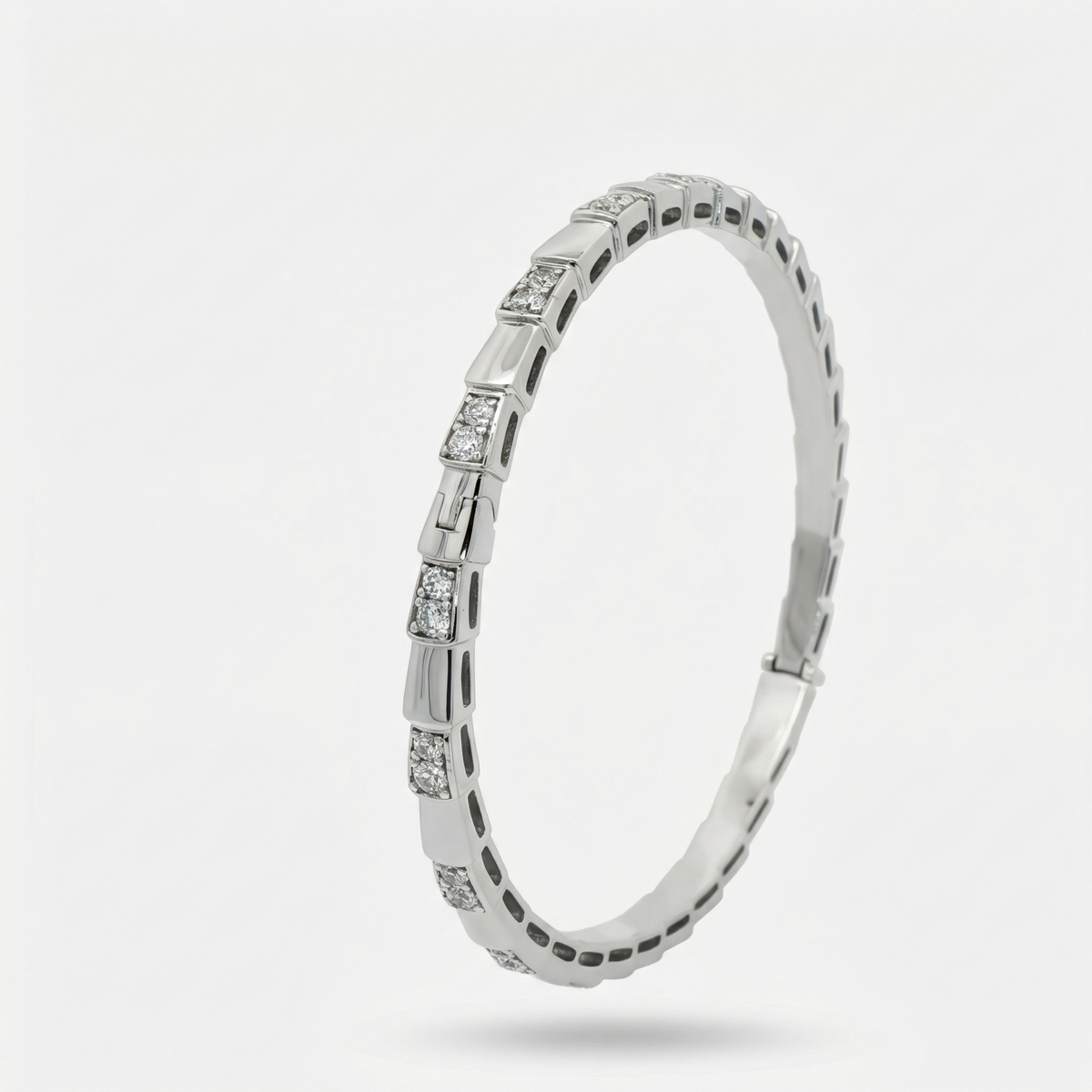 Coil Pave Bangle with White Round Stone – on White Gold