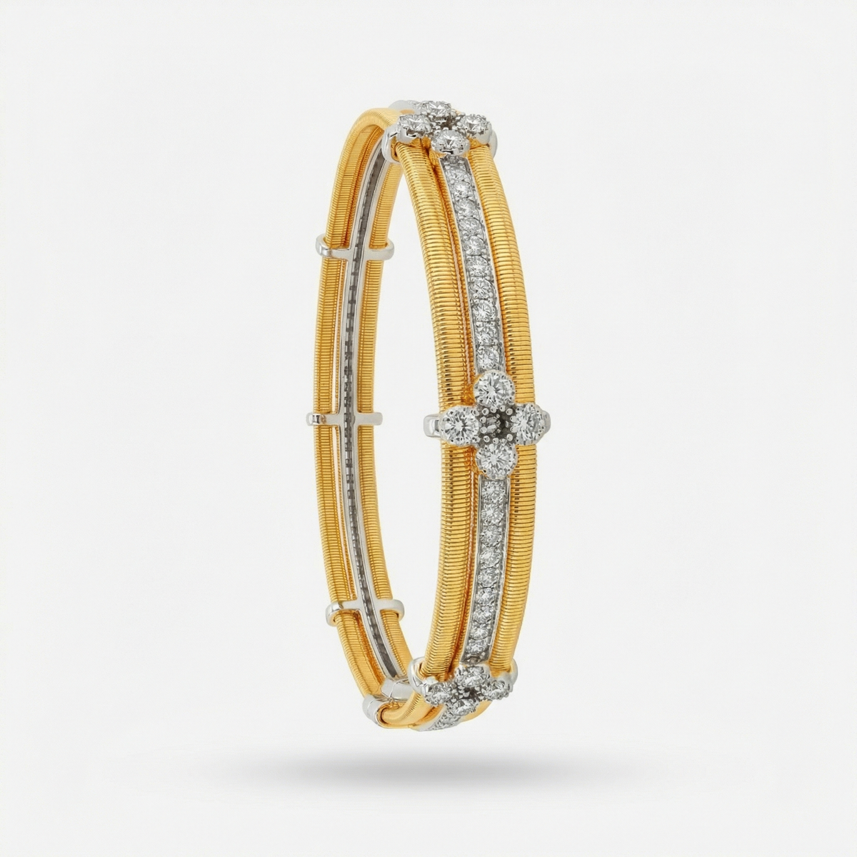 Centerline Bangle with White Round Stone – on Yellow Gold