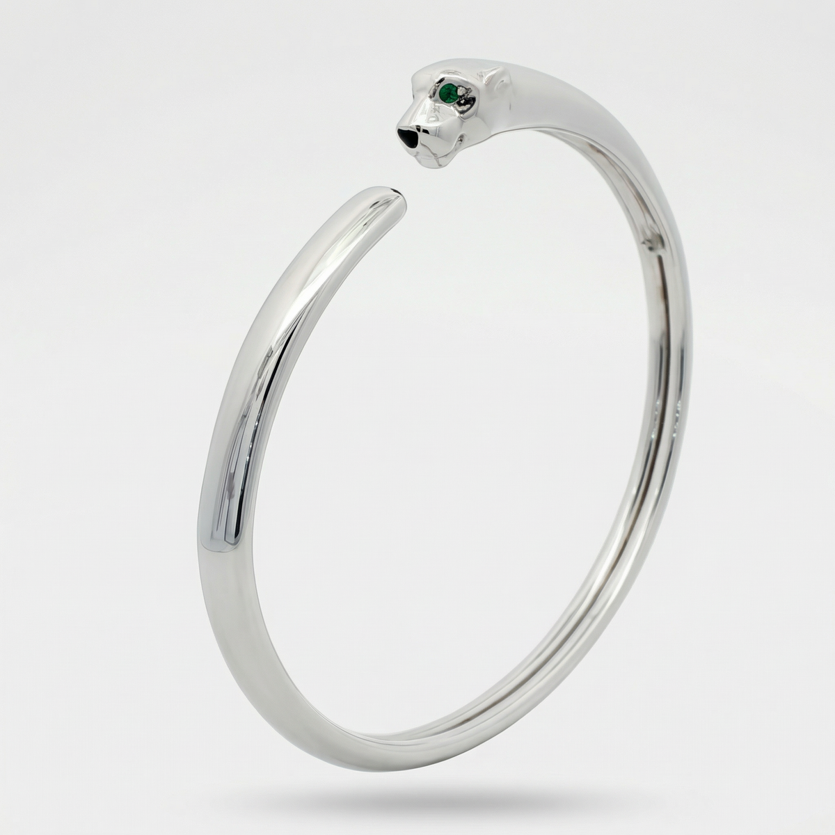 Tiger Bangle with Green Round Stone – on White Gold