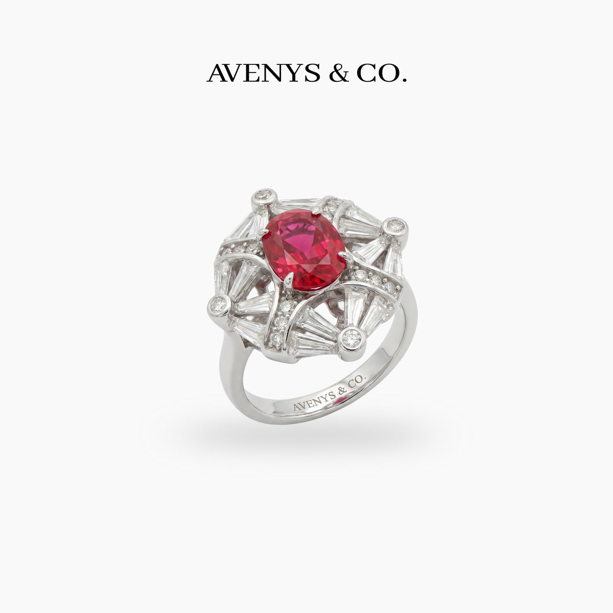 Astral Ring with Red Oval Stone – on White Gold
