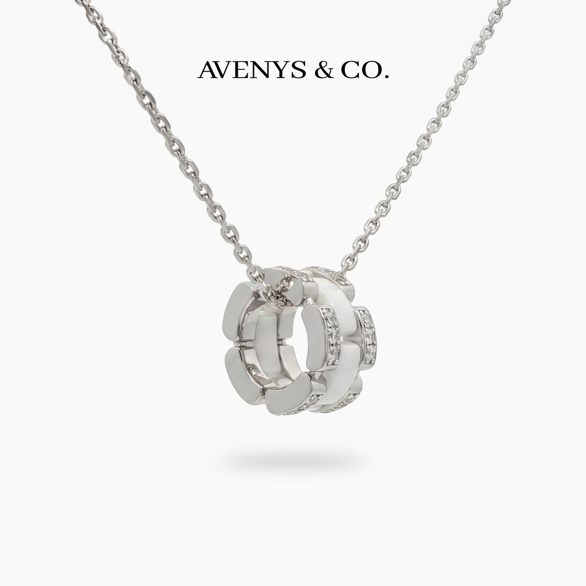 Connected Necklace with White Round Stone – on White Gold