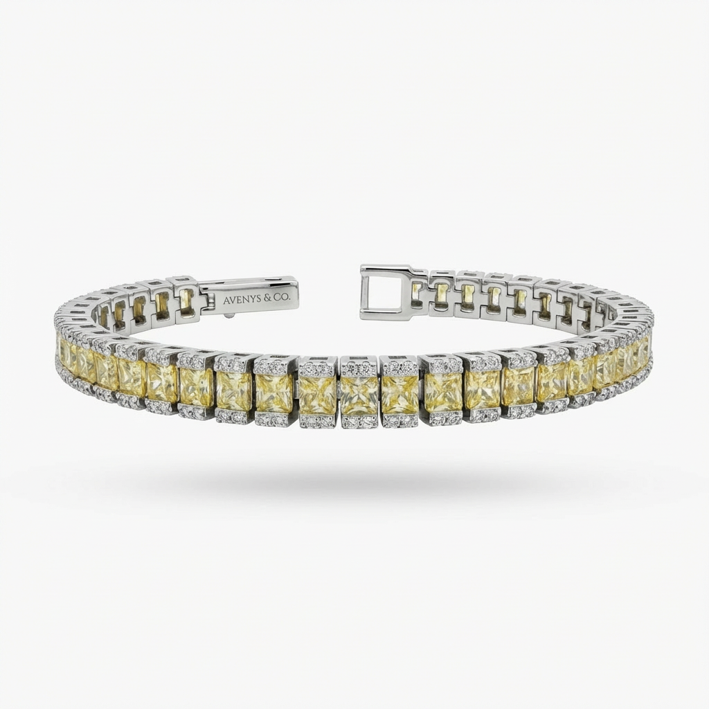 Sunshine Tennis Bracelet with Yellow Round Stone – on White Gold