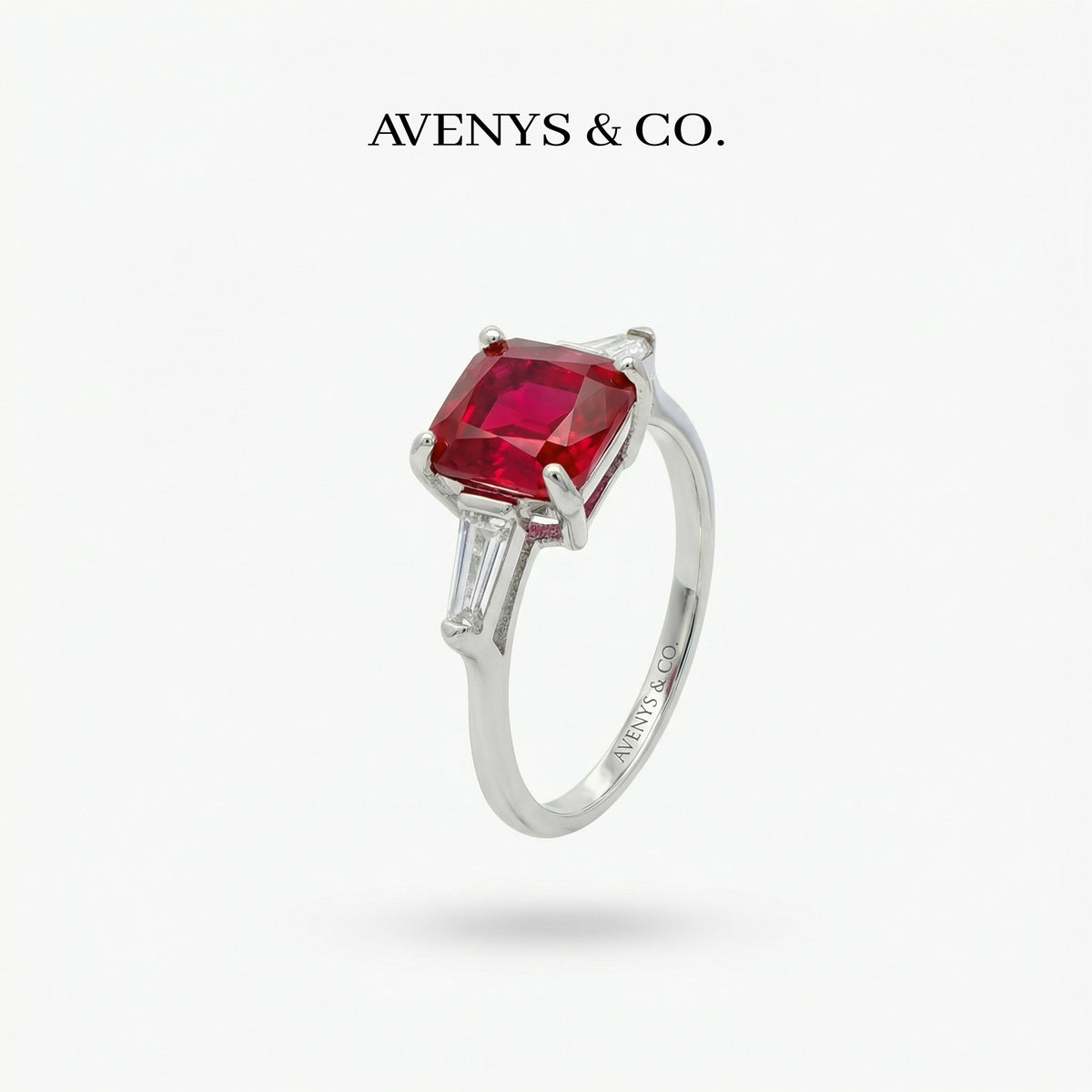 Princess Trilogy Ring with Red Princess Stone – on White Gold