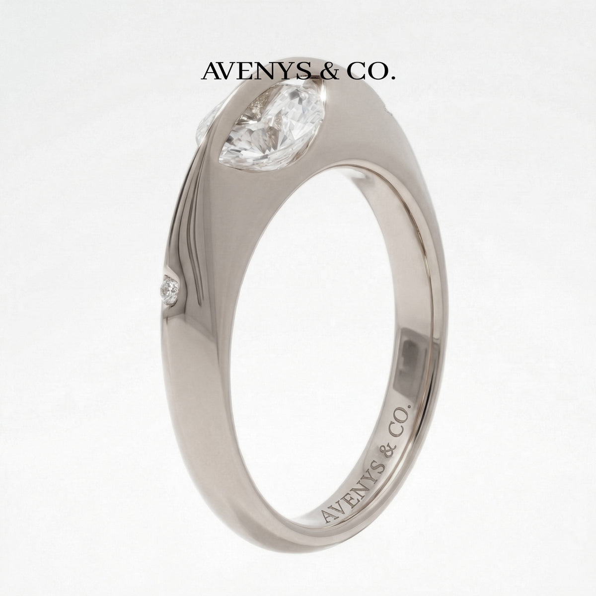Dancing Diamonds Slim Ring with White Round Stone – on White Gold