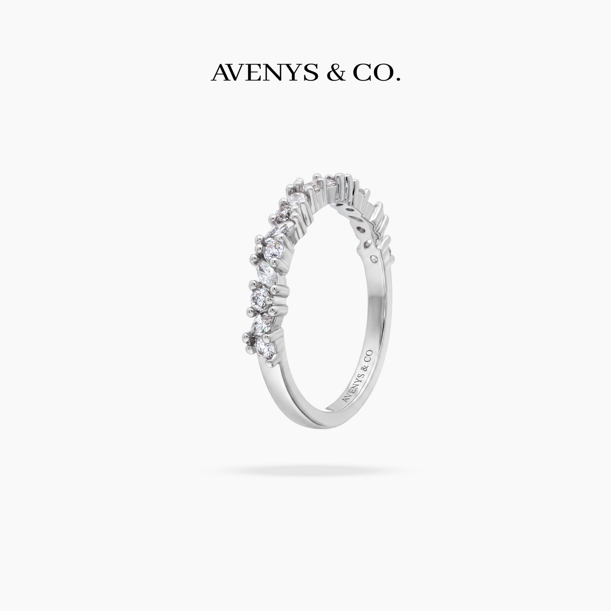 AV Forever™ Marquise Half  Eternity Ring (2mm) with White Marquise Stone – on White Gold