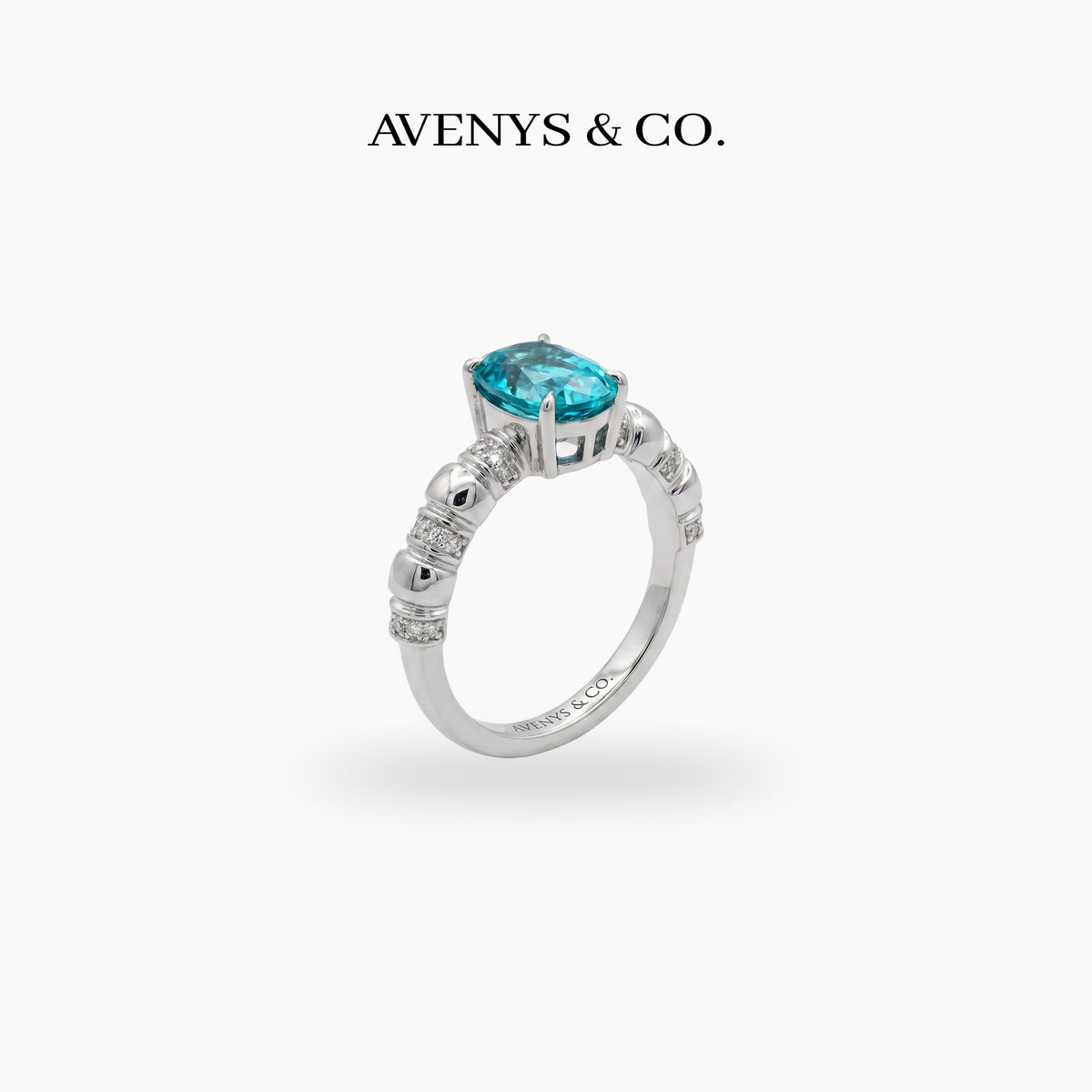 Oval Paraiba Solitaire Ring with Paraiba Oval Stone – on White Gold