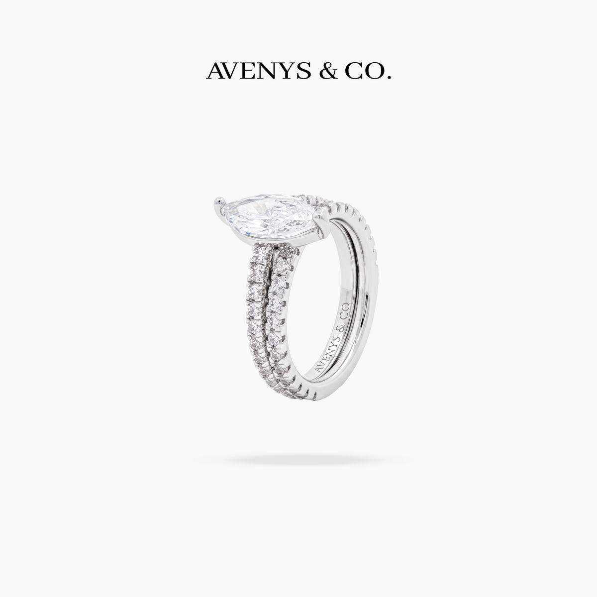 AV Dua™ Marquise Ring Set with White Marquise Stone – on White Gold