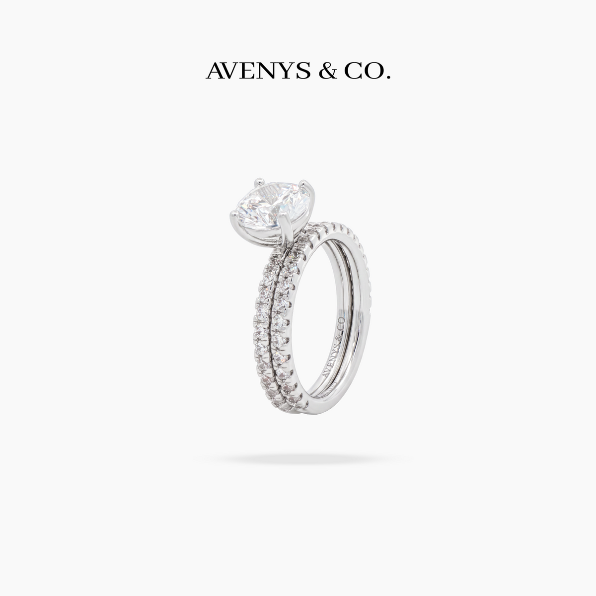 AV Dua™ Round Ring Set with White Round Stone – on White Gold