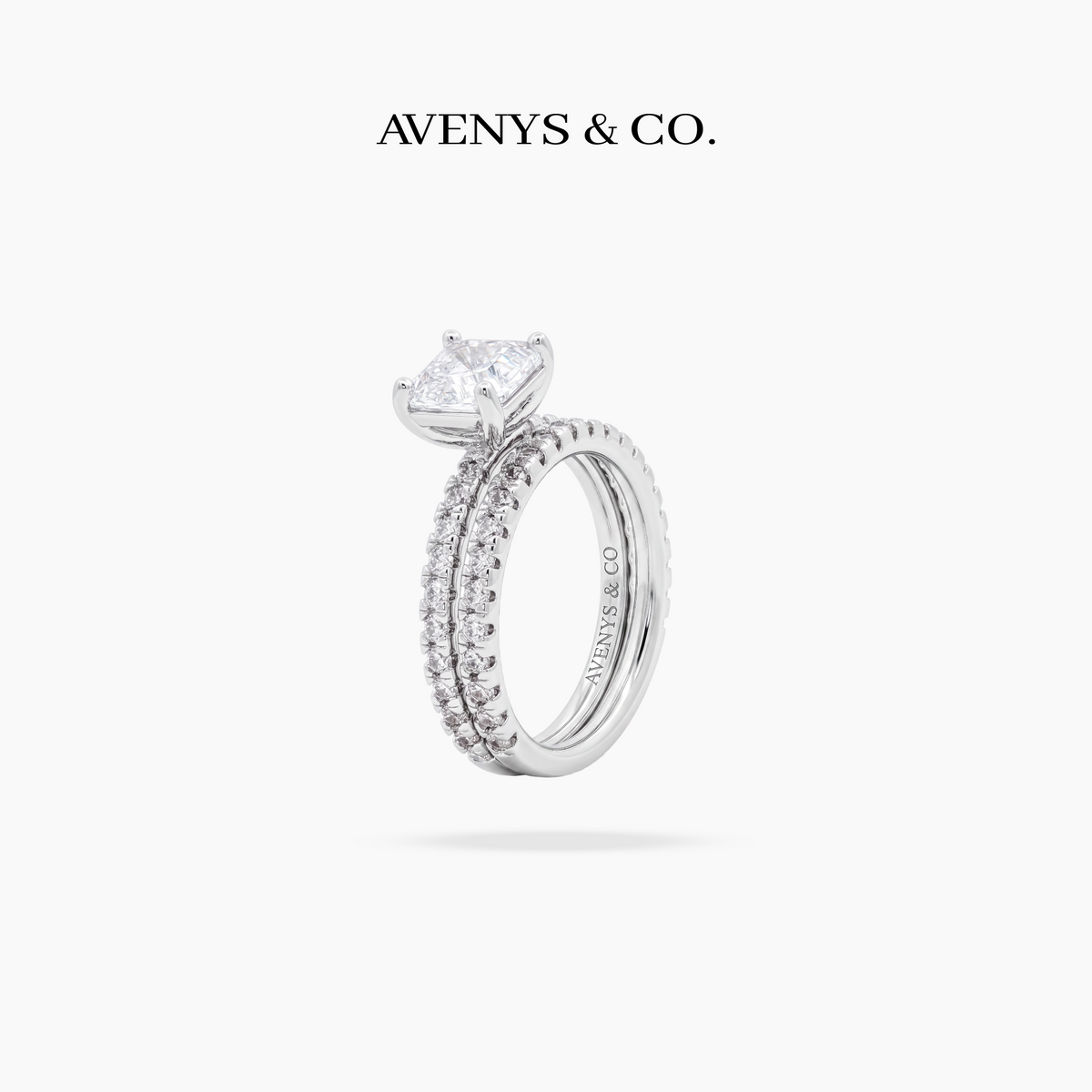 AV Dua™ Asscher Ring Set with White Asscher Stone – on White Gold