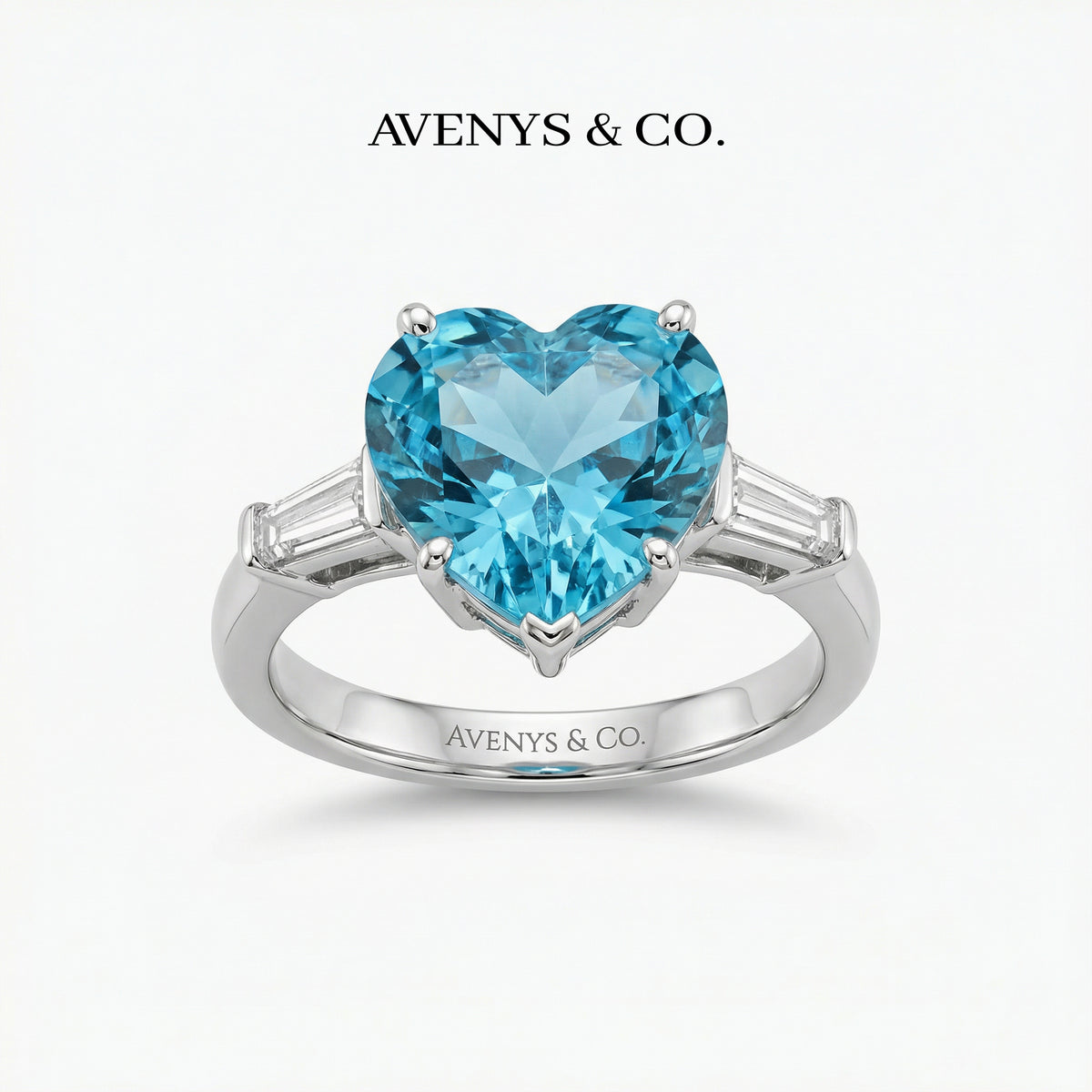 Love Heart Trilogy with Aquamarine Heart Stone – on White Gold
