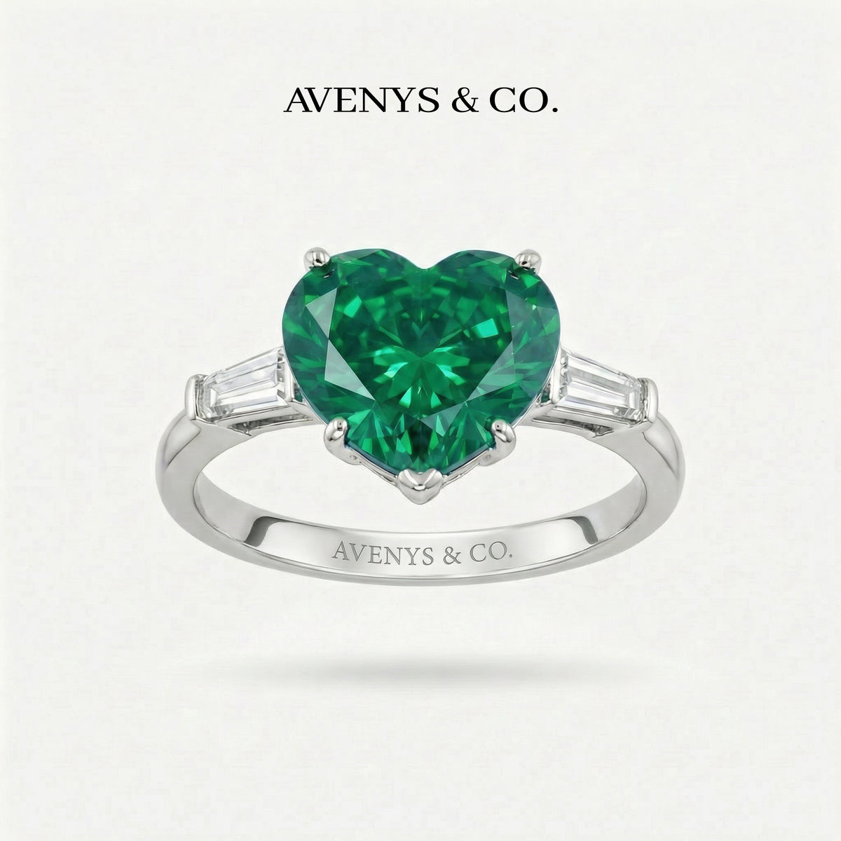 Love Heart Trilogy with Green Heart Stone – on White Gold