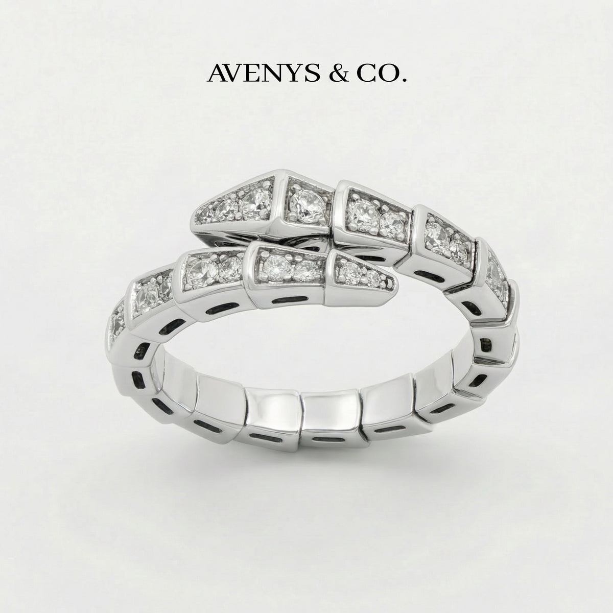 Coil Pave Ring with White Round Stone – on White Gold