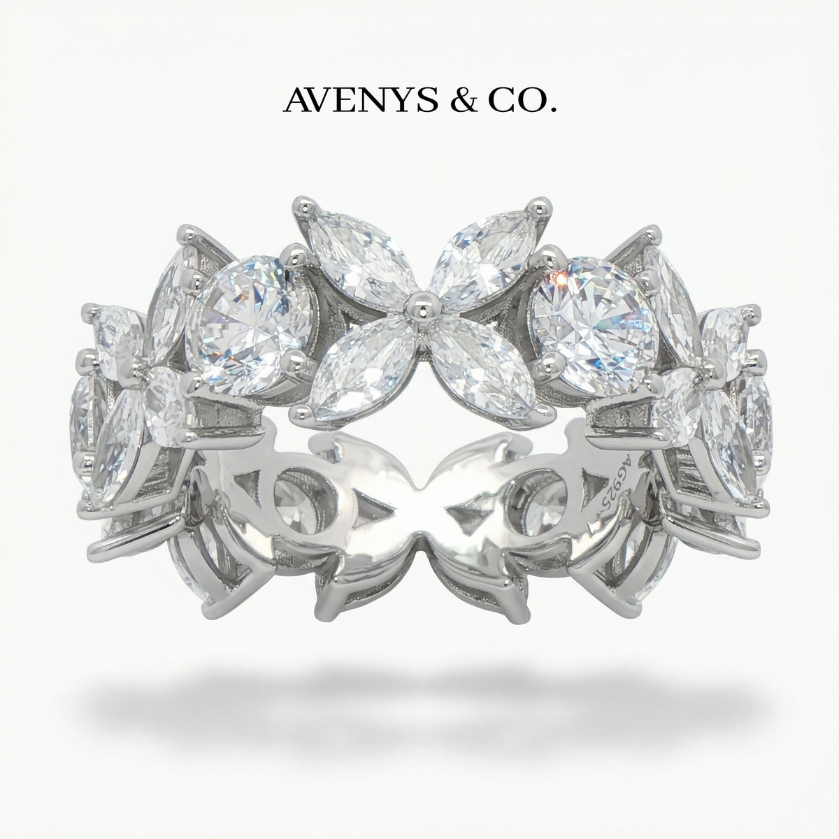 Star Eternity Ring  with White Marquise Stone – on White Gold
