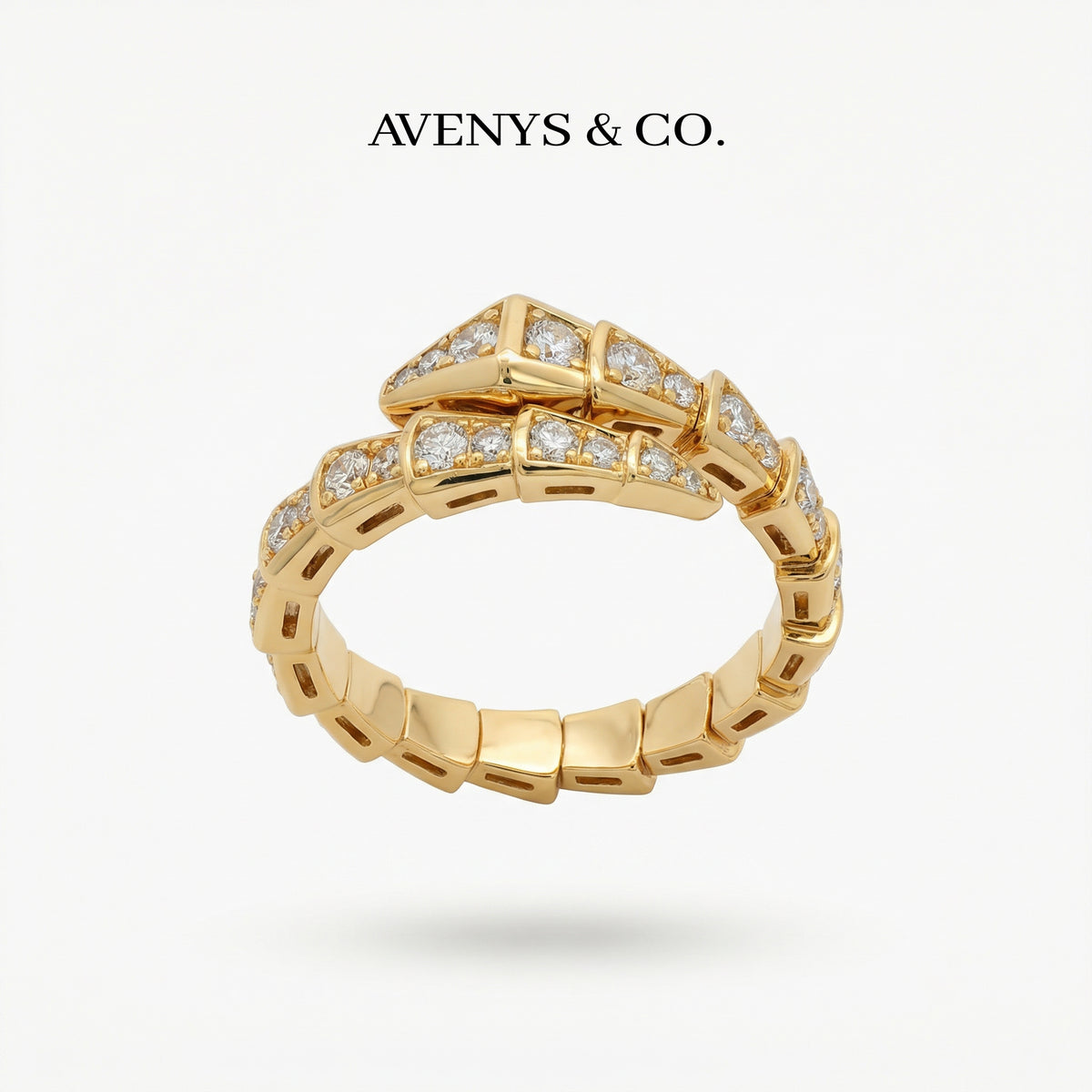 Coil Pave Ring with White Round Stone – on Yellow Gold