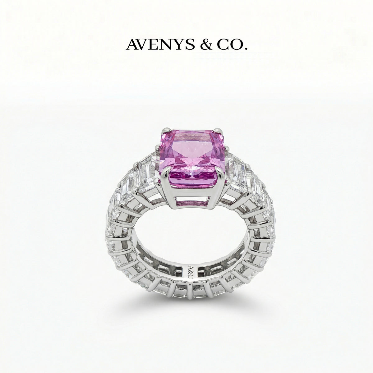 Princess Eternity Ring with Purple Radiant Stone – on White Gold