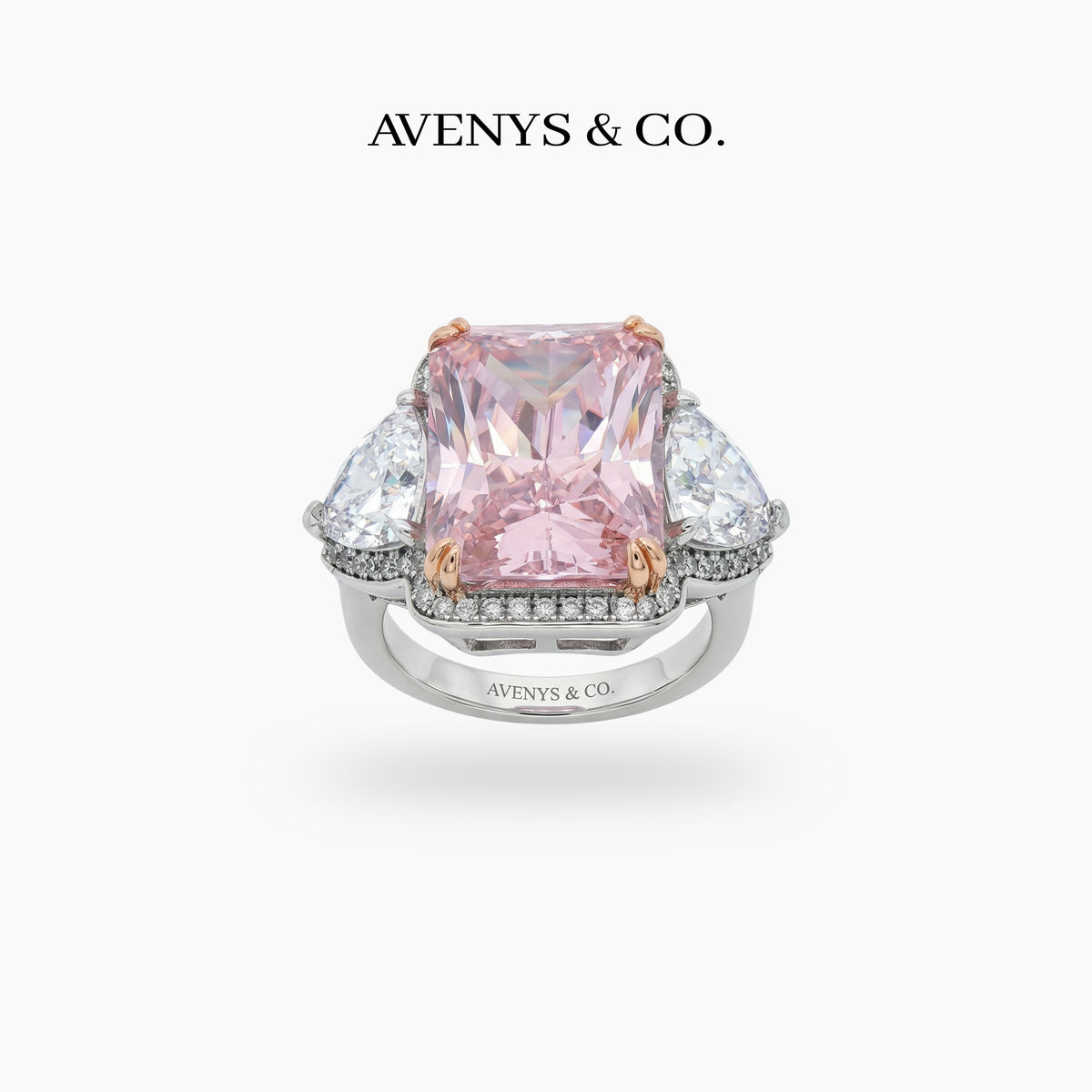 Queens Radiant Ring with Pink Round Stone – on White Gold