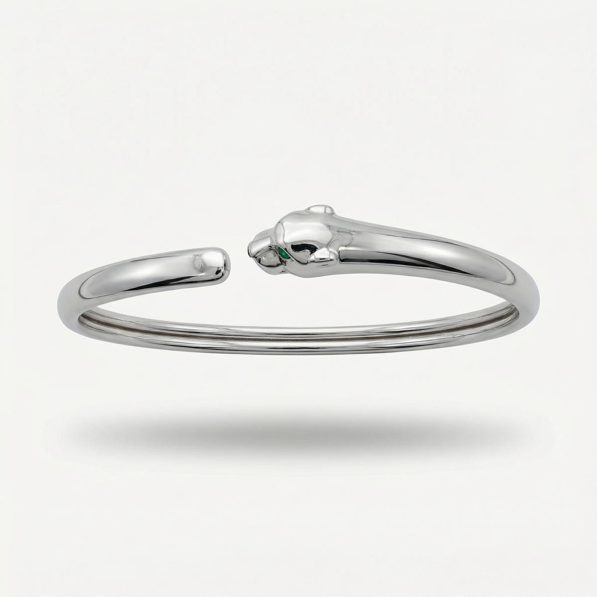 Tiger Bangle with Green Round Stone – on White Gold