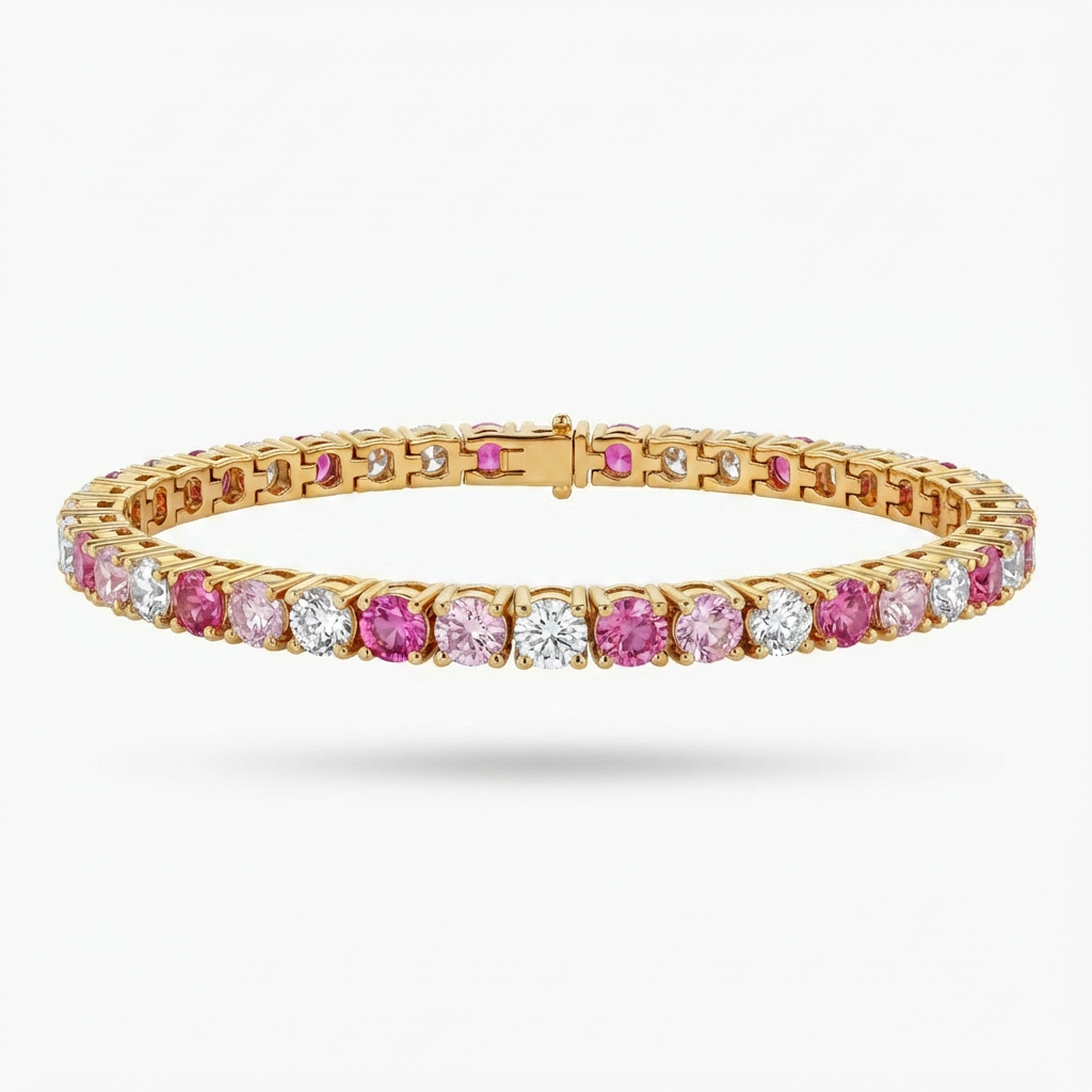 Rose Tennis Bracelet with Pink Round Stone – on Rose Gold