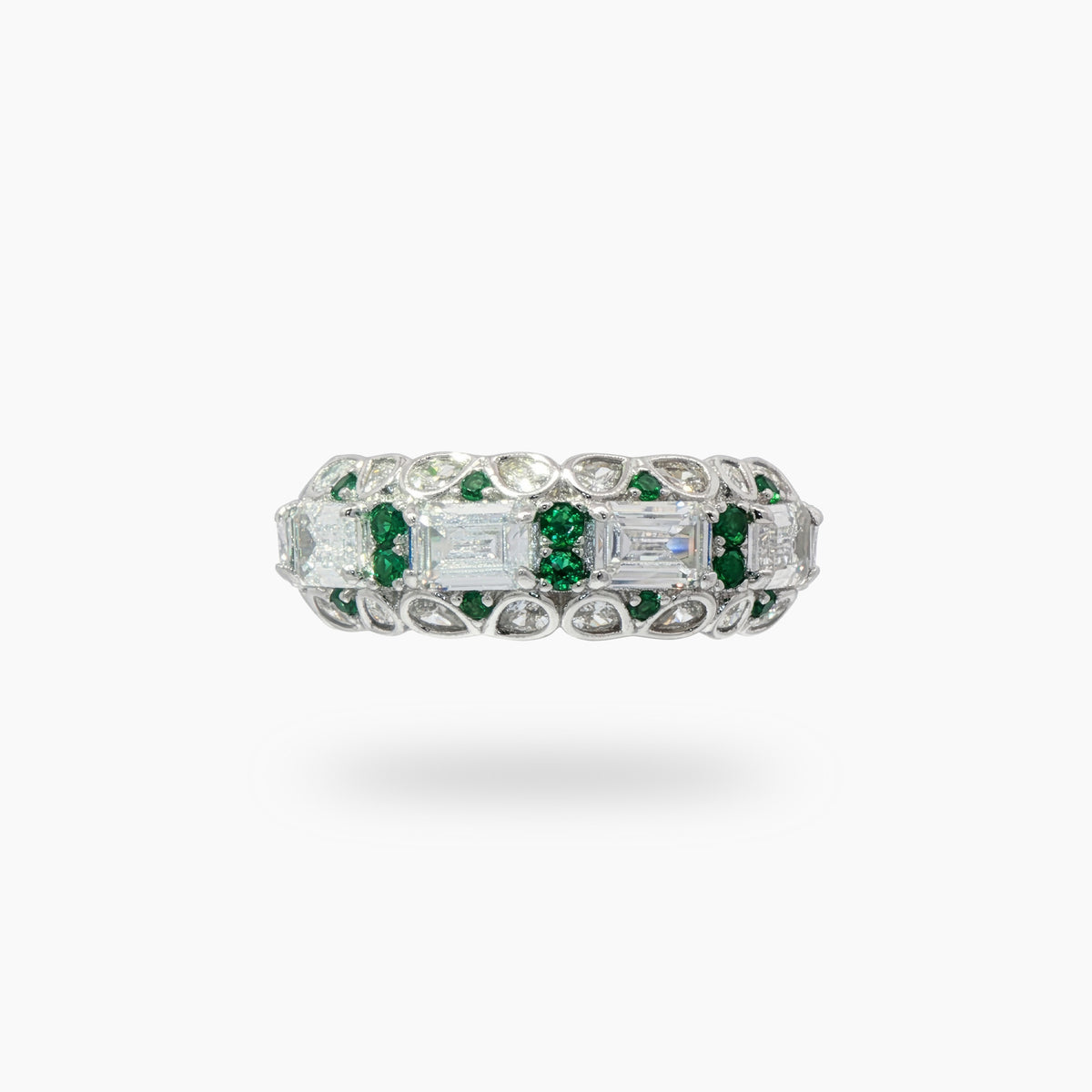 Greenfire Ring with White Emerald Stone – on White Gold