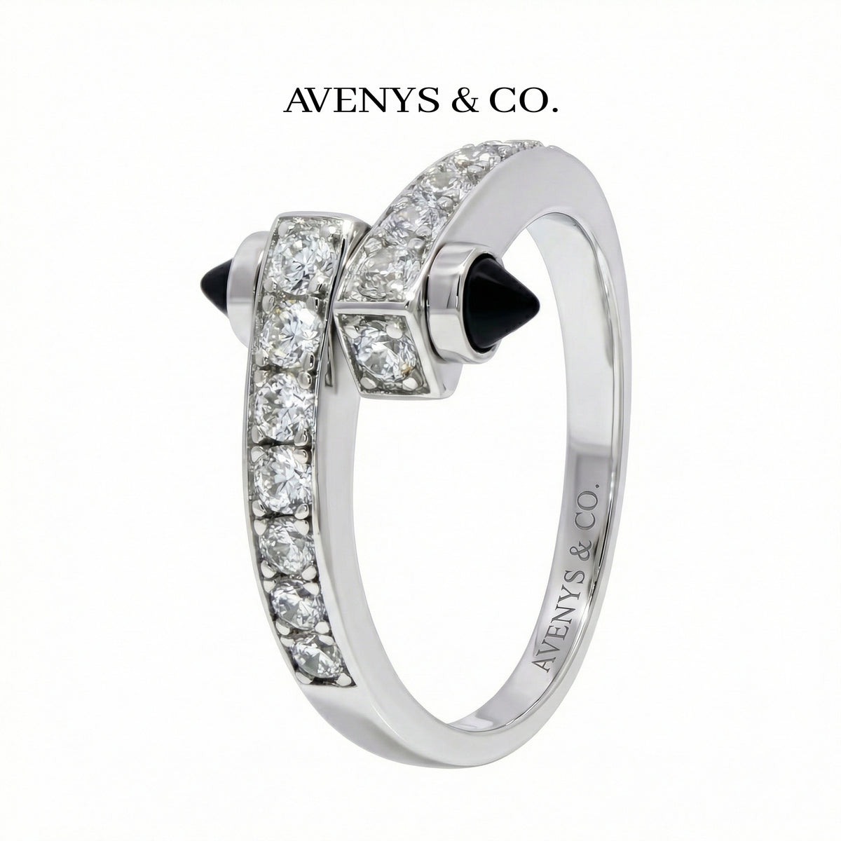 Spike Pave Ring with White Round Stone – on White Gold