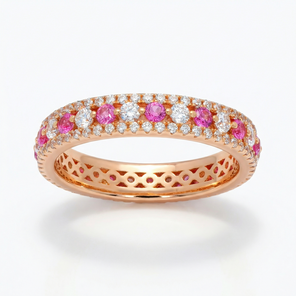 Rose Pave Band with Pink Round Stone – on Rose Gold