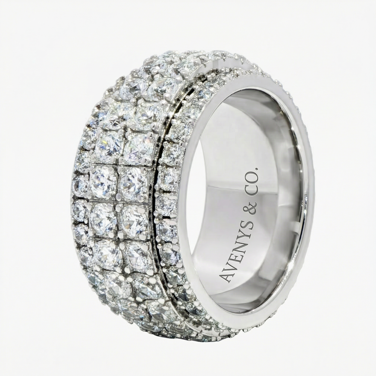 Motion Pave Ring with White Round Stone – on White Gold