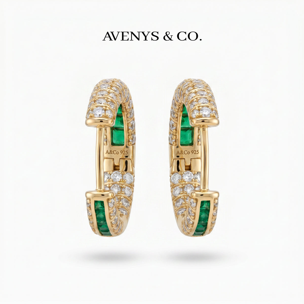 Greenline Earrings with Green Emerald Stone – on Yellow Gold