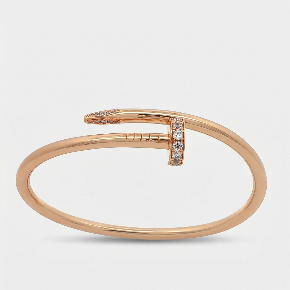 Bolt Pave Bangle with White Round Stone – on Rose Gold