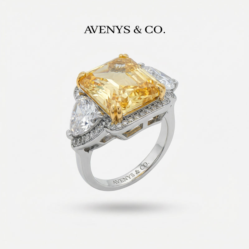 Queens Radiant Ring with Yellow Radiant Stone – on White Gold