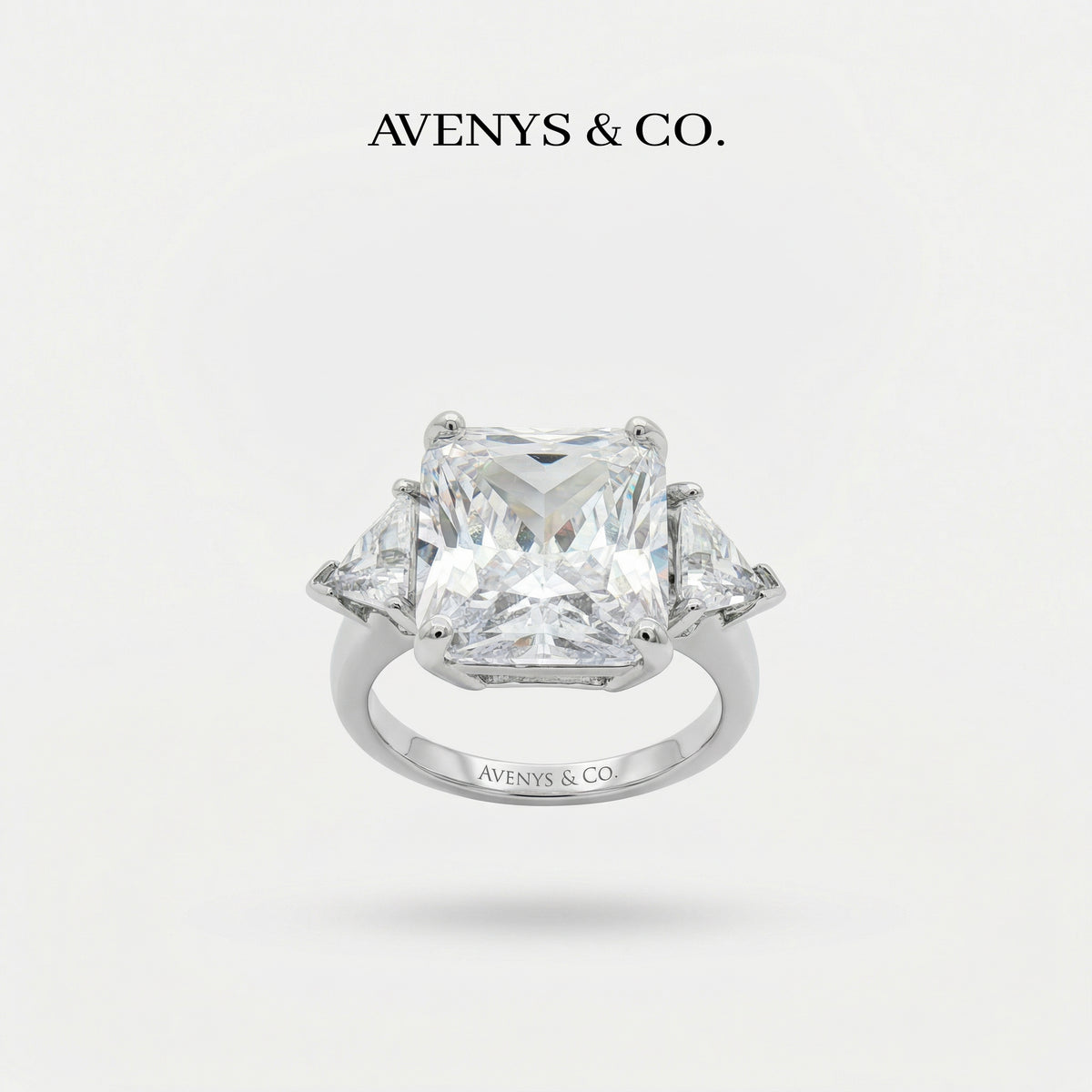 Square Radiant Ring with White Radiant Stone – on White Gold