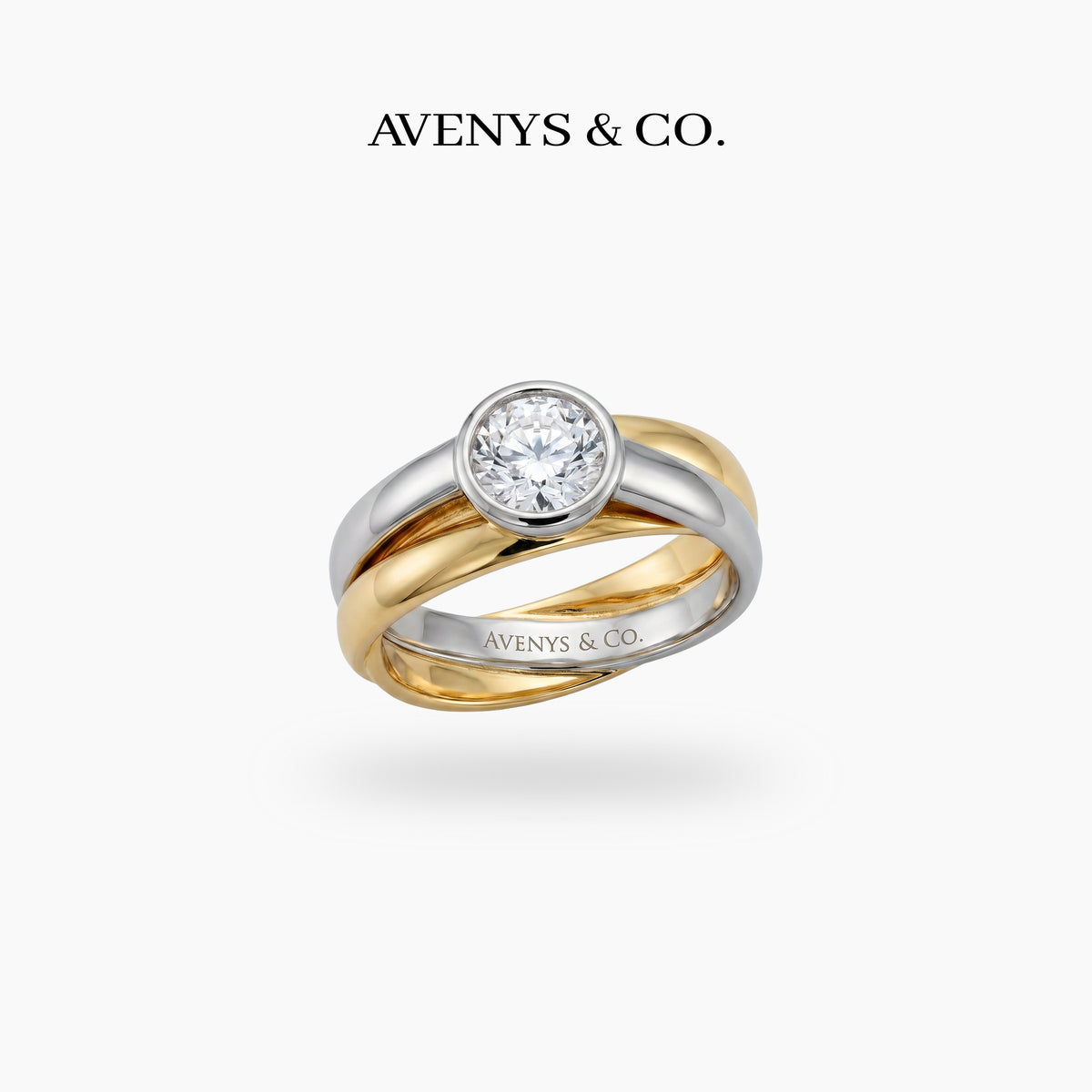 Double Stacking Solitaire Ring with White Round Stone – on Yellow Gold