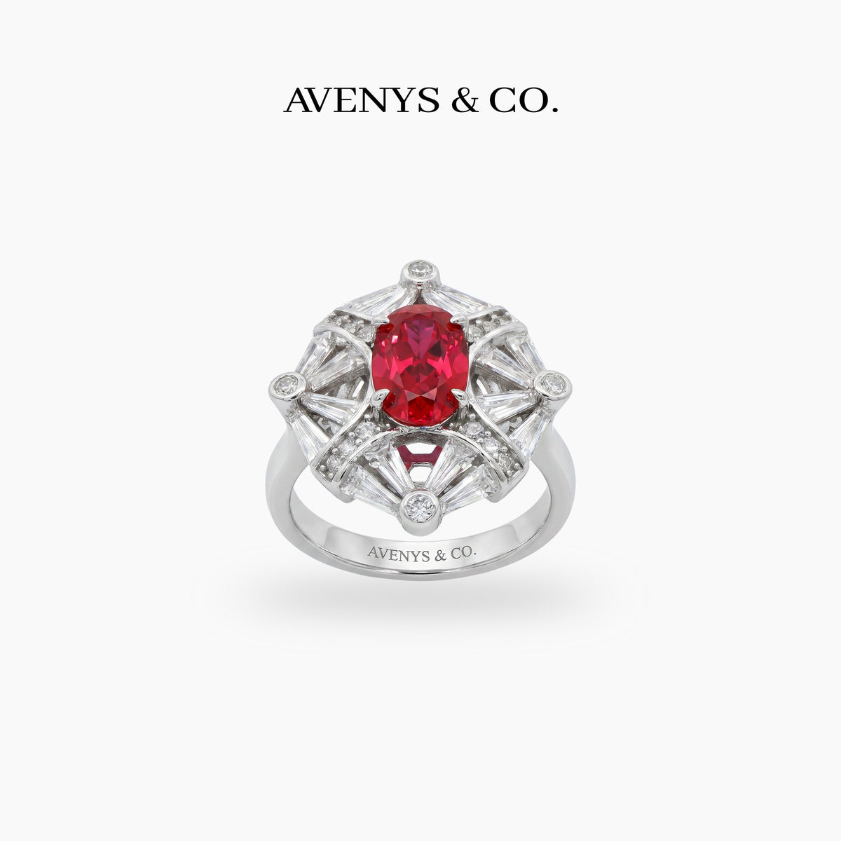 Astral Ring with Red Oval Stone – on White Gold