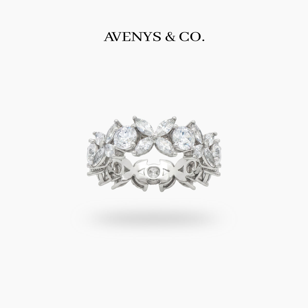 Star Eternity Slim Ring with White Marquise Stone – on White Gold