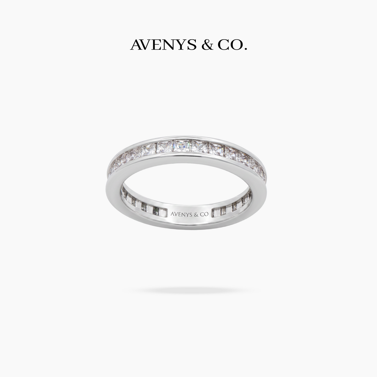 AV Forever™ Channel Princess Eternity Ring (3mm) with White Princess Stone – on White Gold