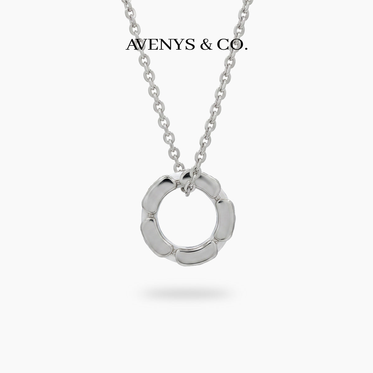 Connected Necklace with White Round Stone – on White Gold