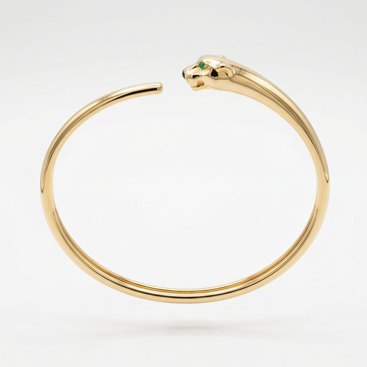 Tiger Bangle with Green Round Stone – on Yellow Gold