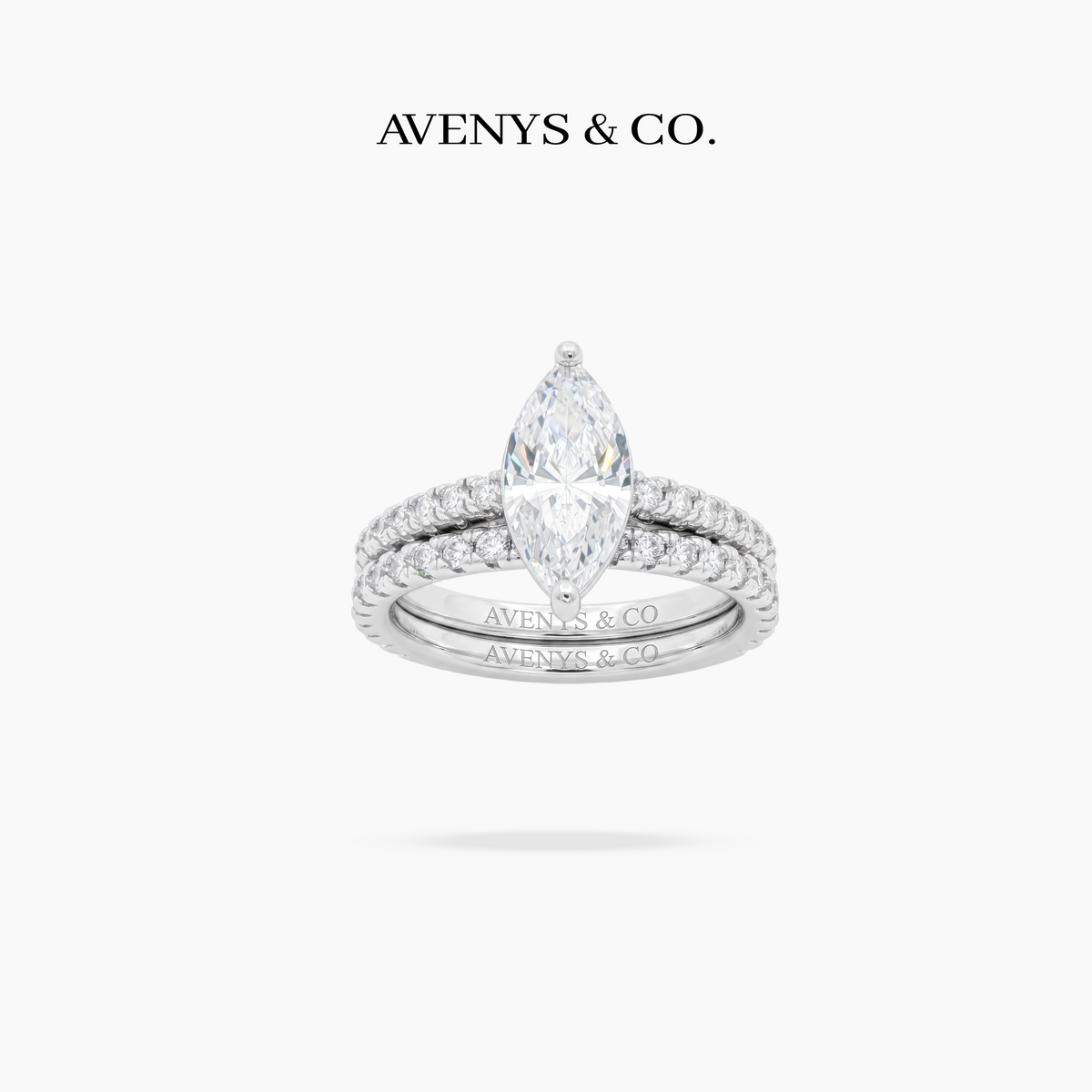 AV Dua™ Marquise Ring Set with White Marquise Stone – on White Gold