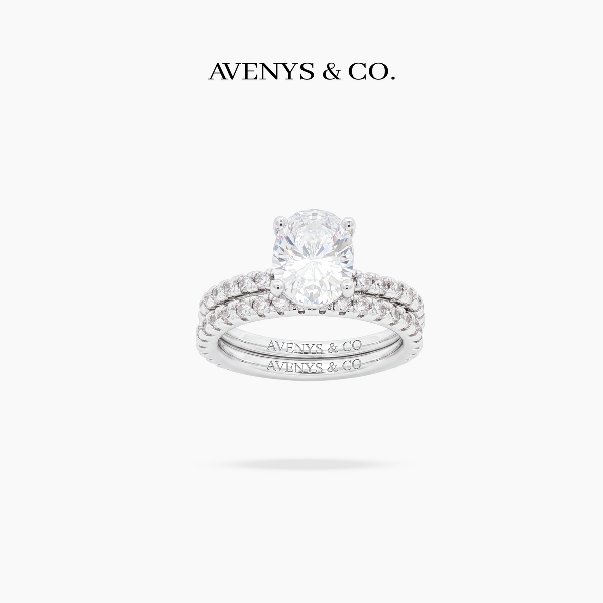 AV Dua™ Oval Ring Set with White Oval Stone – on White Gold