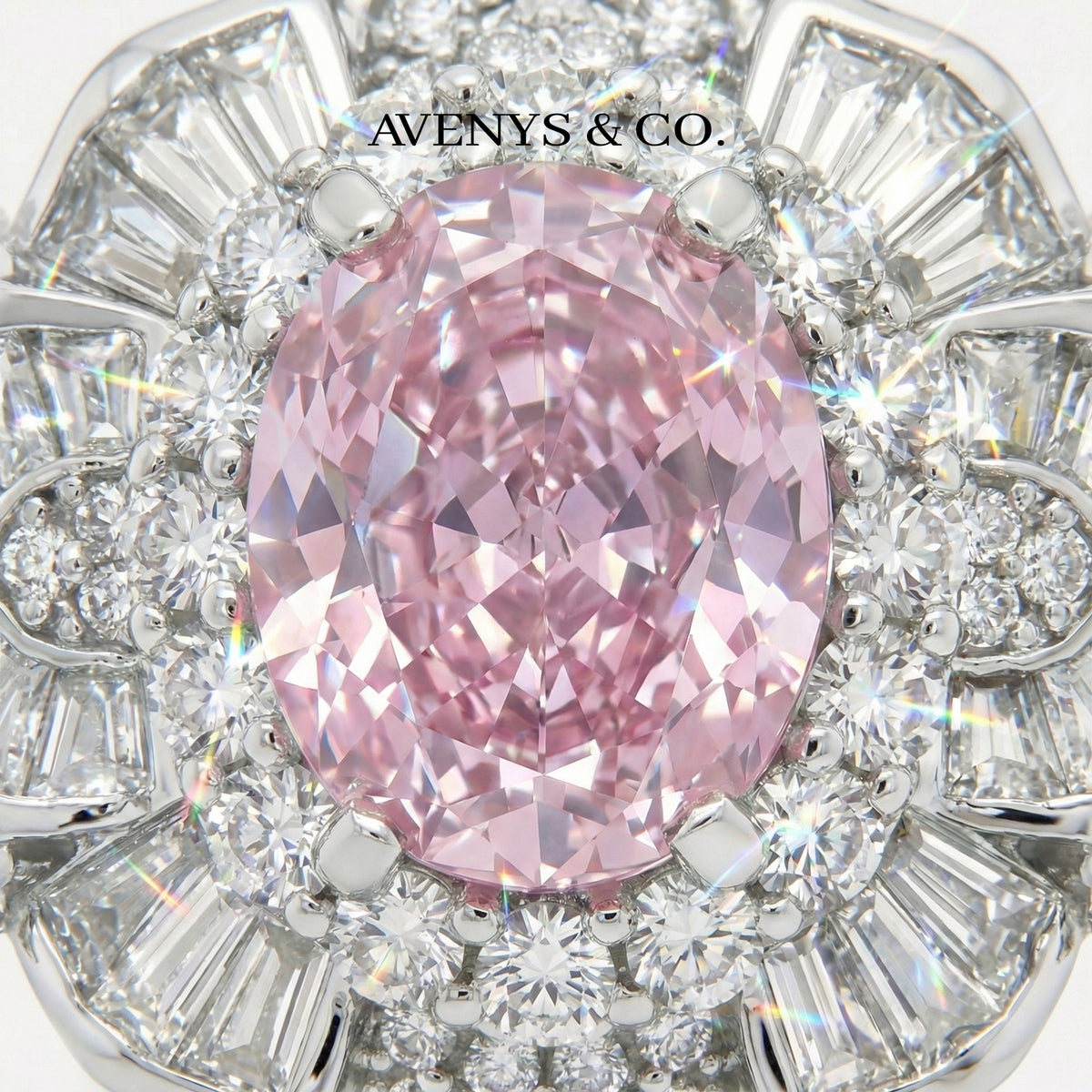 Bloom Burst Ring with Pink Oval Stone – on White Gold