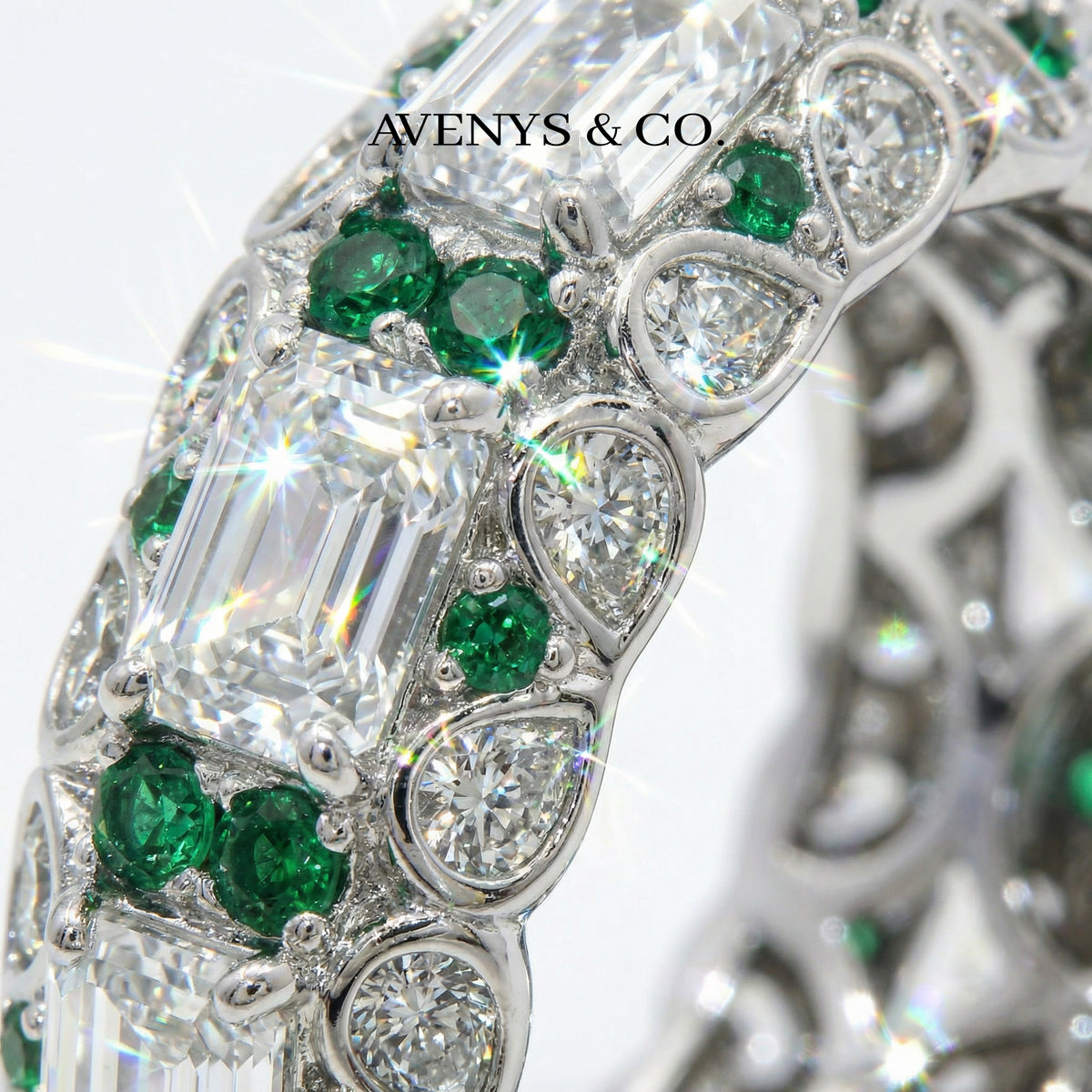 Greenfire Ring with White Emerald Stone – on White Gold