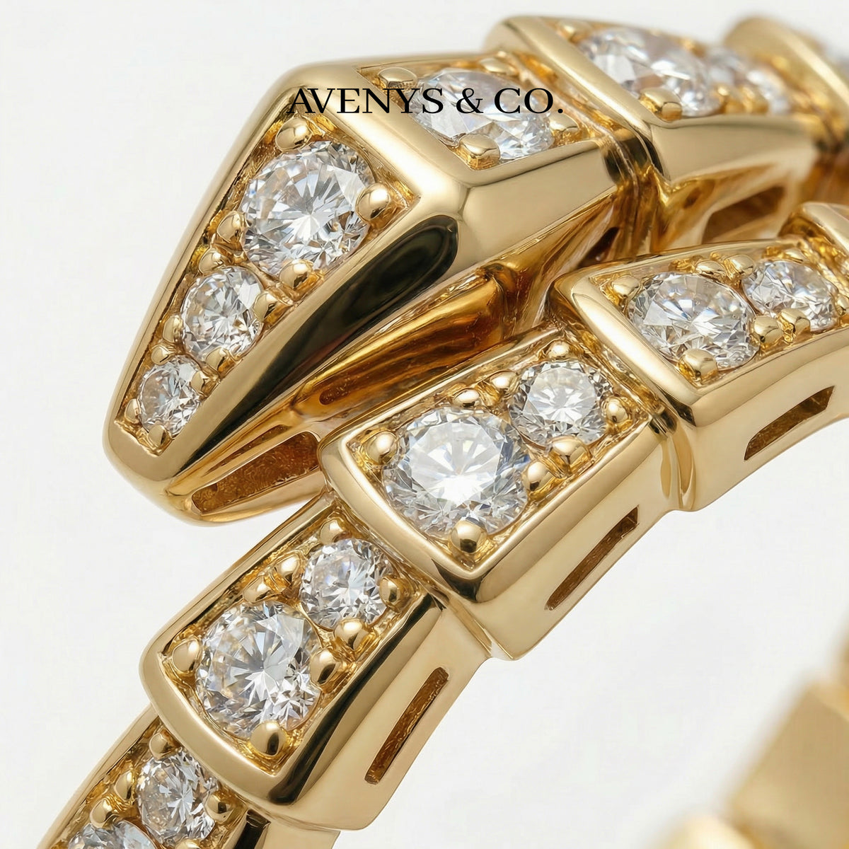 Coil Pave Ring with White Round Stone – on Yellow Gold