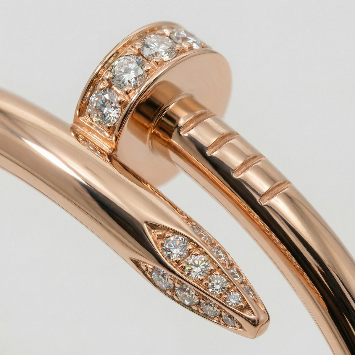 Bolt Pave Bangle with White Round Stone – on Rose Gold