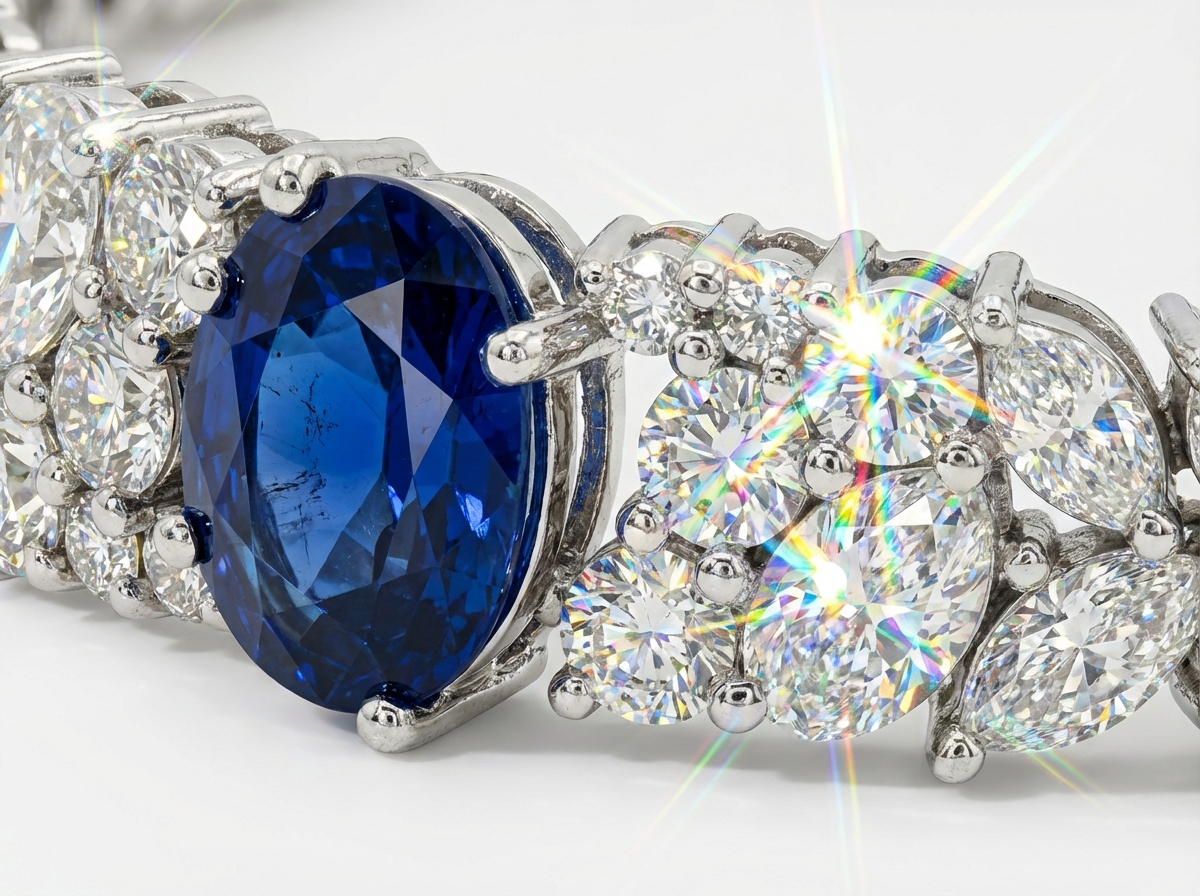 White Gold Tennis Bracelet with Deep Blue Oval Sapphires
